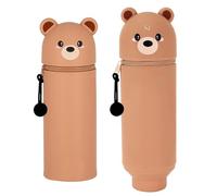 ESYFOR Trousse Kawaii Animaux, Trousse Ecole 2 en1 en Silicone Souple Trousse à Crayons Verticale Dessin Animé Ours Trousse Scolaire pour Adolescents,aux Filles,à l'école,Bureau