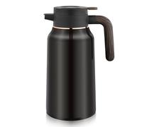 Esyhomi Pichet isotherme à double paroi en acier inoxydable de 2 l avec fermeture Quick-Press, cafetière avec poignée aspect bois, garde 36 h au chaud, au froid pendant 36 h, pour café, thé, eau, lait
