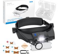 eSynic 13X Loupe Frontale Serre-tête avec 2 Lumières LED avec Lentille Amovible 1,5X 2,0X 2,5X 3,0X 3,5X Lunette Loupe Rechargeable pour Travaux de Précision Réparations Couture Bijoux