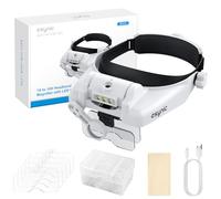 eSynic 1X-14X Loupe Frontale avec Lumières LED Deux Luminosités Lunette Loupe Grossissante Rechargeable avec 5 Lentilles Détachables 1,0X 1,5X 2,0X 2,5X 3,5X pour Réparations Couture Artisanat - Blanc