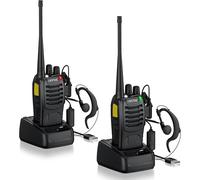 eSynic 2pcs Talkies-Walkies Longue Distance avec Microphone et Écouteurs Talkie Walkie Rechargeable Radio Bidirectionnelle 16 Canaux 1500 mAh Cryptage Numérique Analogique Fonction VOX Chargeur USB