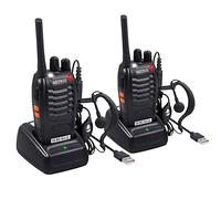 eSynic 2pcs Walkie Talkie Rechargeable,Dual Band Radio Talkie Walkie PMR446, VHF/UHF LED FM 128 Canaux de Mémoire Radio Émetteur-Récepteur avec Lampe de Poche LED,Oreillette et USB Base de Chargement