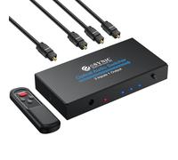 eSynic 3x1 Convertisseur Audio Toslink SPDIF Fibre Optique avec Télécommande IR Support LPCM2.0 DTS Dolby-AC3 Répartiteur Audio Optique Numérique 3 Entrées 1 Sortie avec Câbles USB Câble Optique