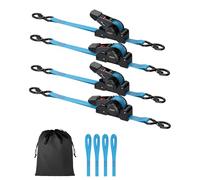 eSynic 4pcs Sangle à Cliquet avec Crochets Résistance Rupture Max 640kg Sangles d'Arrimage à Cliquet Long 3.5 m Large 25 mm Rétraction Automatique avec Crochets en S Certification GS/CE/UKCA - Bleu