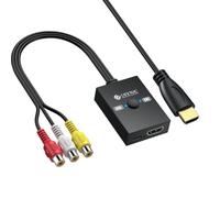 eSynic Convertisseur RCA vers HDMI 1080P AV vers HDMI Conversion 16:9/4:3 | Adaptateur Audio-vidéo Composite CVBS, Câble HDMI Intégré de 50cm, Pour Wii PS1 PS2 N64, Supportant PAL/NTSC