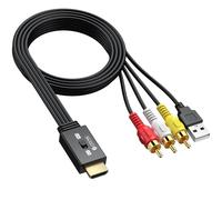 eSynic Convertisseur RCA vers HDMI AV vers HDMI 720P / 1080P Câble RCA Mâle Prise Mâle Mini Adaptateur Composite CVBS AV Conversion 16:9/4:3 PAL/NTSC pour Magnétoscope VHS Lecteur DVD