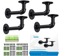 eSynic Lot de 4 supports d'étagère industriels pour étagères flottantes - Étagère de plomberie pour échafaudage (15 x 8 cm) avec un mini niveau à bulle