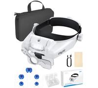 eSynic Loupe Frontale Grossissante avec Lumière LED 5 Lentilles Détachables 1,0X à 3,5X Lunette Loupe pour Tête Élasticité Réglable avec Sac de Rangement pour Lecture Bijoux Réparation de Montre