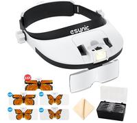 eSynic Loupe Frontale Serre Tête 8 LED Lampe Blanche Jaune Luminosité Couleur Réglables Lunettes Grossissante 5 Lentilles 1X 1,5X 2,0X 2,5X 3,5X Bandeau Loupe Batterie Rechargeable 900mAh