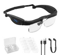 eSynic Lunette Loupe avec 3 Lumières LED 2 Luminosités Réglables Lunette Grossissante 5 Lentilles Détachables 0.75X,1.25X,2X,3X,4X Loupe Indicateur de Pile pour Lecture Travaux de Précision Réparation