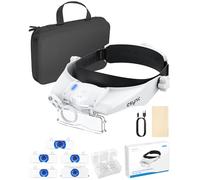 eSynic Lunette Loupe Grossissante avec Étui de Rangement 5 Objectif Amovible 1.5X à 3.5X avec LED Réglable Loupe Frontale Rechargeable pour Travail de Précision Réparation Couture Bijoux