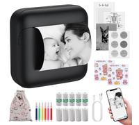 eSynic Mini Imprimante Thermique Portable 85×83×40mm Impression Noir Blanc Imprimante Etiquette Autocollante 203DPI Bluetooth Compatible avec iOS Android avec Papier Thermique et Autocollant - Noir