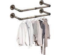 eSynic Tringle à Vêtement Mural 60x25cm Lot de 2 Barre de Fer Robuste Amovible Portant à Vêtement Industriel Économie d'Espace pour Chambre Maison Vestiaire -Bronze
