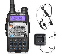 eSynic Walkie Talkie UV-5R Dual Band VHF/UHF Talkie Walkie Rechargeable LED FM 128 Mémoire Canaux Bidirectionnels Radio Casque Walky-Talky FM Commercial Récepteur Radio Prend en Charge VOX-Noir Argent