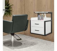 Esyogen Armoire murale de salon suspendue avec 2 étagères - Armoire de rangement murale pour salles de bien-être, coiffeurs, salons de coiffure - Avec support pour sèche-cheveux (noir et blanc)