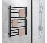 Esyogen Radiateur de salle de bain électrique - 120 W - 50 x 78 cm - Chauffe-serviettes mural avec minuterie - Chauffe-serviettes mural avec 10 barres chauffantes - 45-70 °C - Noir