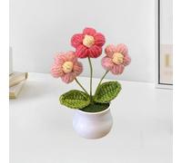 Esyzsss Bouquet de fleurs au crochet, fleurs tricotées, jolies fleurs faites à la main, mini fleurs bouffantes tissées en pot, petits chrysanthèmes, utilisées pour la maison, le bureau, la décoration