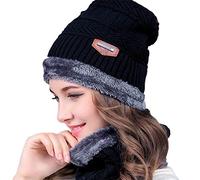 et bonnet et écharpe d'hiver Keep Keep Knitted Plus, bonnet de velours pour hommes et femmes Sports de plein air noirs, ensemble de 2 créatifs et utiles