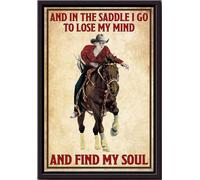 Et en selle, je perds la tête, je trouve mon âme. Affiche décorative murale avec animaux, cadeau pour les amoureux des chevaux, cavaliers, cowboys, décoration de ferme. Impression sur toile