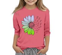 et fille décontracté couleur unie col rond sept manchettes t-shirt top 3 13 ans vêtements garçons, Rose, 10-11Years