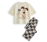 Et Gromit Ensemble pyjama femme | Haut à manches courtes avec logo classique Gromit Tea pour femme et bas de vêtements de détente graphiques imprimés sur toute la surface en Gris et Bleu Marine