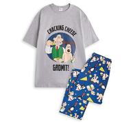 Et Gromit Ensemble pyjama pour hommes | Cracking Cheese Haut à manches courtes avec logo classique pour adultes et bas de vêtements de détente graphiques imprimés sur toute la surface en Gris et Bleu