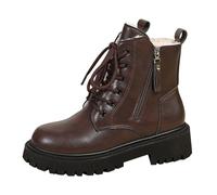 et hiver style britannique rembourré en velours bottes de moto tendance avec semelle épaisse bottes courtes bottes rétro chaussures femmes bleu, marron, 37 EU