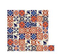 ET303 Lot de 50 autocollants imperméables pour carrelage Motif fleurs vintage