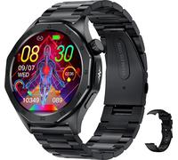 ET480 Smartwatch, montre de sport, écran 1,43 pouces, traqueur de fitness, Bluetooth 5.2, plusieurs modes de sport, bracelet en acier + bracelet en silicone, noir