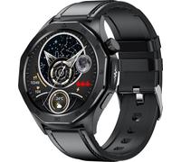 ET480 Smartwatch, montre de sport, écran de 1,43 pouces, traqueur de fitness, Bluetooth 5.2, plusieurs modes de sport, bracelet en cuir, noir