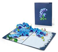 ETA Carte de vœux pop-up 3D Orchidée bleue pour anniversaire, pensée à vous, retraite, guérison, félicitations, fête des mères, fête des pères, toutes les occasions, F45