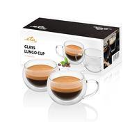 ETA Lot de 2 verres lungo à double paroi avec anse - 160 ml - Pour boissons chaudes et froides - En verre borosilicate - Poids léger - Passe au lave-vaisselle