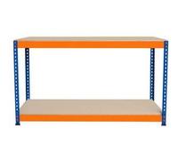 Établi Ajustable à 2 Niveaux S-Rax, Plan de Travail en Bois Aggloméré Robuste, Capacité 300kg, Bricolage Atelier Garage, Assemblage sans Boulons, Pieds en Caoutchouc, 6 Renforts [150cm x 45cm x 90cm]