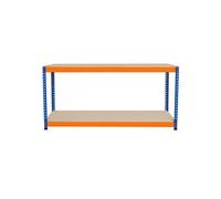 Établi Ajustable à 2 Niveaux S-Rax, Plan de Travail en Bois Aggloméré Robuste, Capacité 300kg, Bricolage Atelier Garage, Assemblage Sans Boulons, Pieds en Caoutchouc, 6 Renforts [180cm x 45cm x 90cm]