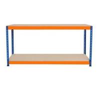 Établi Ajustable à 2 Niveaux S-Rax, Plan de Travail en Bois Aggloméré Robuste, Capacité 300kg, Bricolage Atelier Garage, Assemblage sans Boulons, Pieds en Caoutchouc, 6 Renforts [180cm x 45cm x 90cm]