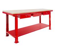 Établi 200 cm avec pieds réglables plateau MDF 3 tiroirs MW Tools DER2000PW