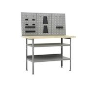 vidaXL Établi 3 panneaux muraux – Acier et bois – 300 kg – 120x60x85 cm