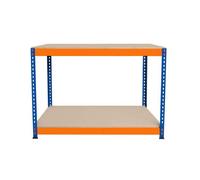 Établi Ajustable à 2 Niveaux S-Rax, Plan de Travail en Bois Aggloméré Robuste, Capacité 300kg, Bricolage Atelier Garage, Assemblage Sans Boulons, Pieds en Caoutchouc, 6 Renforts [120cm x 60cm x 90cm]