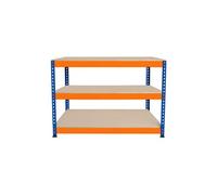 Établi Ajustable à 3 Niveaux S-Rax, Plan de Travail en Bois Aggloméré Robuste, Capacité 300kg, Bricolage Atelier Garage, Assemblage Sans Boulons, Pieds en Caoutchouc, 6 Renforts [150cm x 60cm x 90cm]