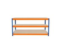 Établi Ajustable à 3 Niveaux S-Rax, Plan de Travail en Bois Aggloméré Robuste, Capacité 300kg, Bricolage Atelier Garage, Assemblage Sans Boulons, Pieds en Caoutchouc, 6 Renforts [180cm x 60cm x 90cm]