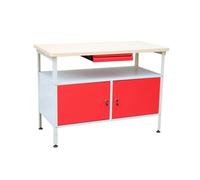 Établi a double porte DEFITEC - Rouge/Blanc - Pieds réglables - 1 tiroir - 2 étageres