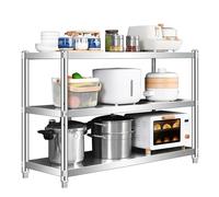 Établi à trois niveaux en acier inoxydable - Table de préparation multifonction avec étagère de rangement ouverte, niveaux réglables et cadre en métal durable, idéal pour la cuisine, le garage et