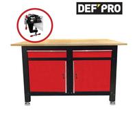 Établi Acier Bois 120 cm avec Étau - 2 Tiroirs, 2 Portes, Plateau Hévéa - Charge 150 kg