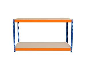 Établi Ajustable à 2 Niveaux S-Rax, Plan de Travail en Bois Aggloméré Robuste, Capacité 300kg, Bricolage Atelier Garage, Assemblage Sans Boulons, Pieds en Caoutchouc, 6 Renforts [150cm x 45cm x 90cm]