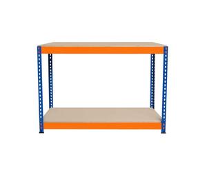 Établi Ajustable à 2 Niveaux S-Rax, Plan de Travail en Bois Aggloméré Robuste, Capacité 300kg, Bricolage Atelier Garage, Assemblage Sans Boulons, Pieds en Caoutchouc, 6 Renforts [120cm x 45cm x 90cm]