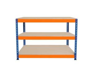 Établi Ajustable à 3 Niveaux S-Rax, Plan de Travail en Bois Aggloméré Robuste, Capacité 300kg, Bricolage Atelier Garage, Assemblage Sans Boulons, Pieds en Caoutchouc, 6 Renforts [120cm x 60cm x 90cm]