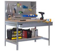 Etabli atelier Bois Métal avec panneau porte outils et tiroir de rangement 1440x1500x600mm galva 2 niveaux agglo 600kg en kit (BT-2 BOX 1500)