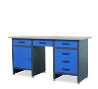 Etabli Atelier Garage avec Plan de Travail 6 Tiroirs Compartiment Pieds réglables 170 cm x 60 cm x 85 cm (Anthracite-Bleu)