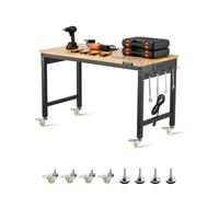 VEVOR Établi Atelier Garage 1220 mm Table de Travail sur roulettes à Hauteur Réglable, Capacité de Charge 907,2 kg avec Prise de Courant, Panneau Perforé, Établi Robuste en Chêne pour Bureau, Maison