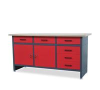 Etabli atelier JAN NOWAK - 6 tiroirs - 170 cm x 60 cm x 85 cm - Pieds réglables - Anthracite-Rouge